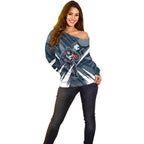 Carlton Blues Australian Football Off Shoulder Sweater Powerful Superhero Mascot - Bold Team Colors
