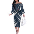 Carlton Blues Australian Football Off The Shoulder Long Sleeve Dress Powerful Superhero Mascot - Bold Team Colors