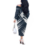Carlton Blues Australian Football Off The Shoulder Long Sleeve Dress Powerful Superhero Mascot - Bold Team Colors