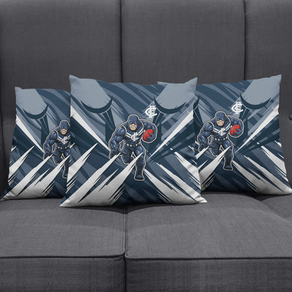 Carlton Blues Australian Football Pillow Cover Powerful Superhero Mascot - Bold Team Colors