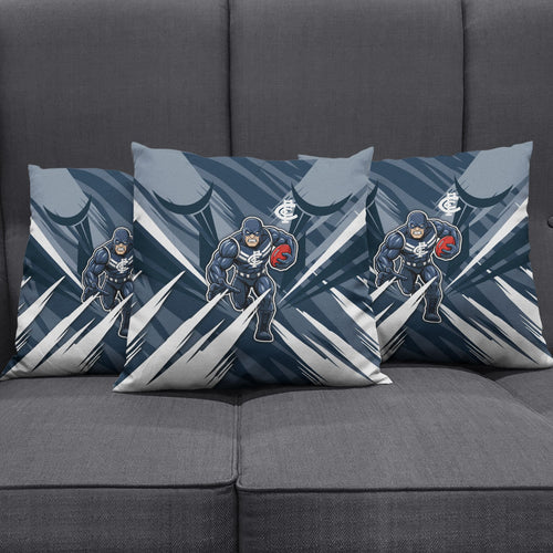 Carlton Blues Australian Football Pillow Cover Powerful Superhero Mascot - Bold Team Colors