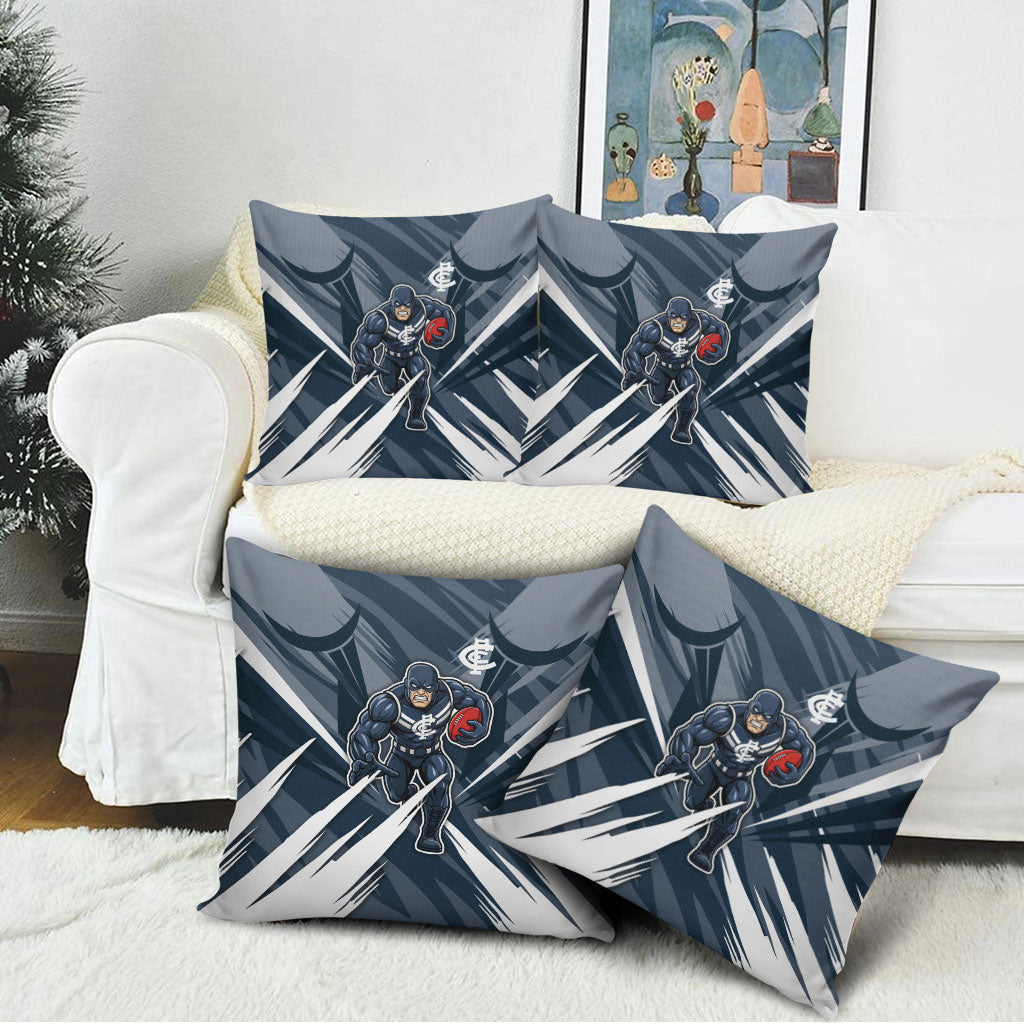 Carlton Blues Australian Football Pillow Cover Powerful Superhero Mascot - Bold Team Colors