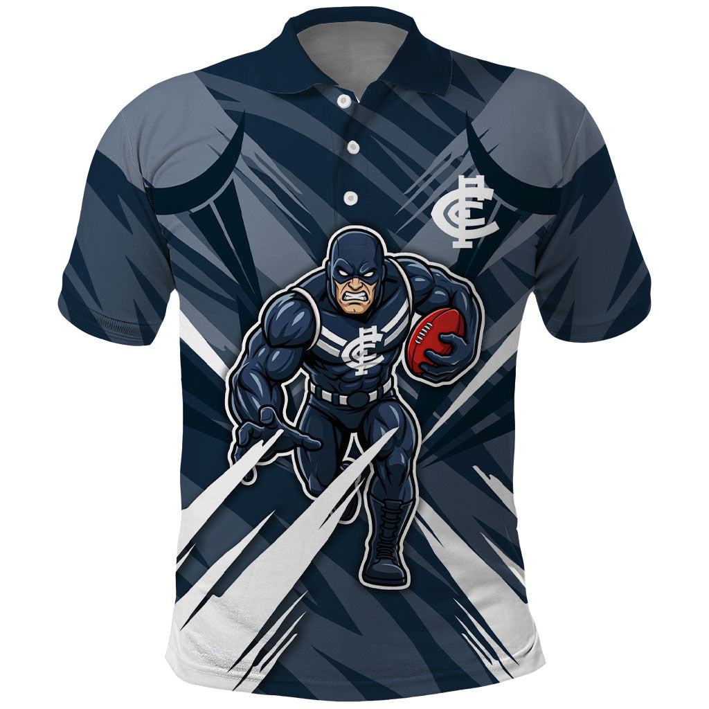 Carlton Blues Australian Football Polo Shirt Powerful Superhero Mascot - Bold Team Colors