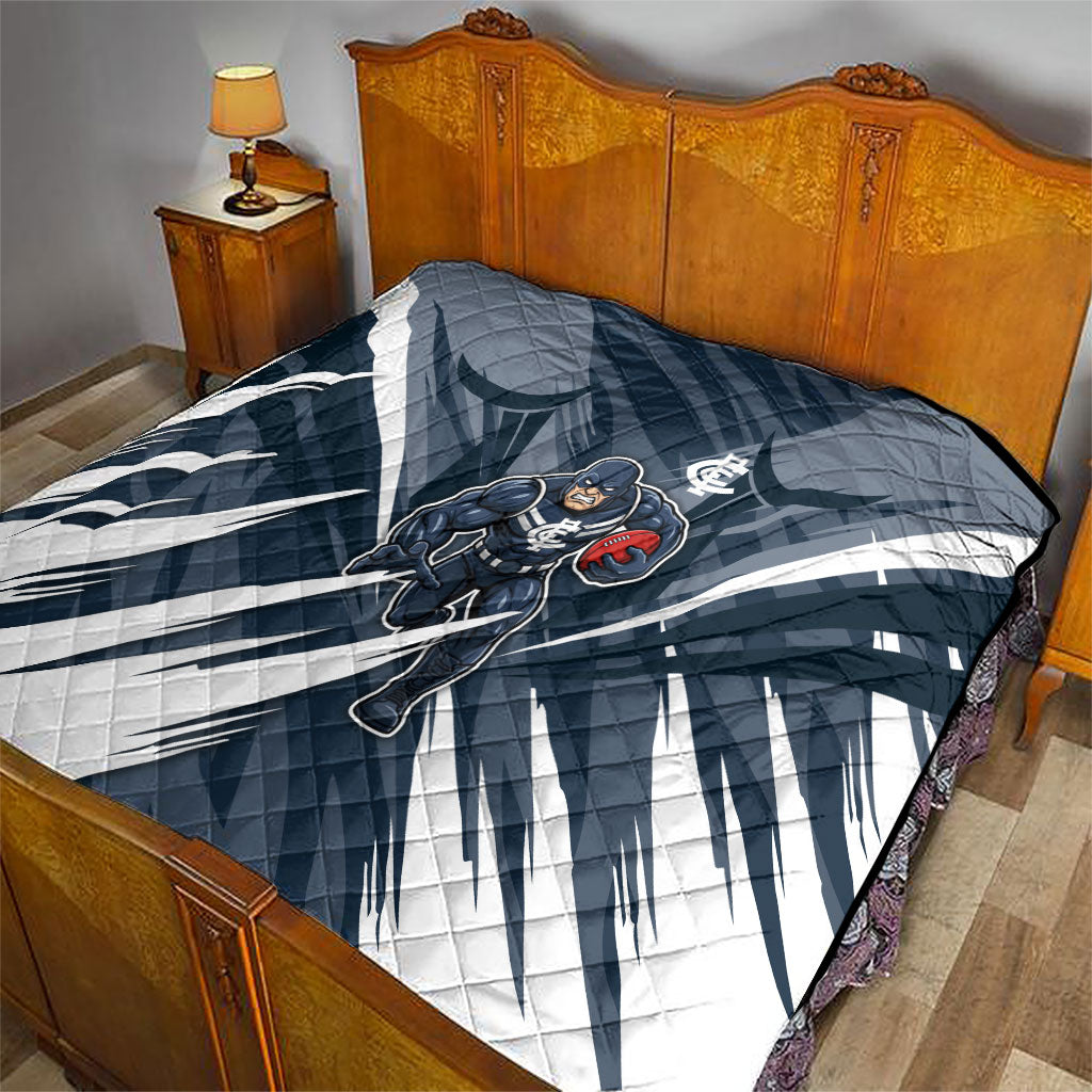 Carlton Blues Australian Football Quilt Powerful Superhero Mascot - Bold Team Colors