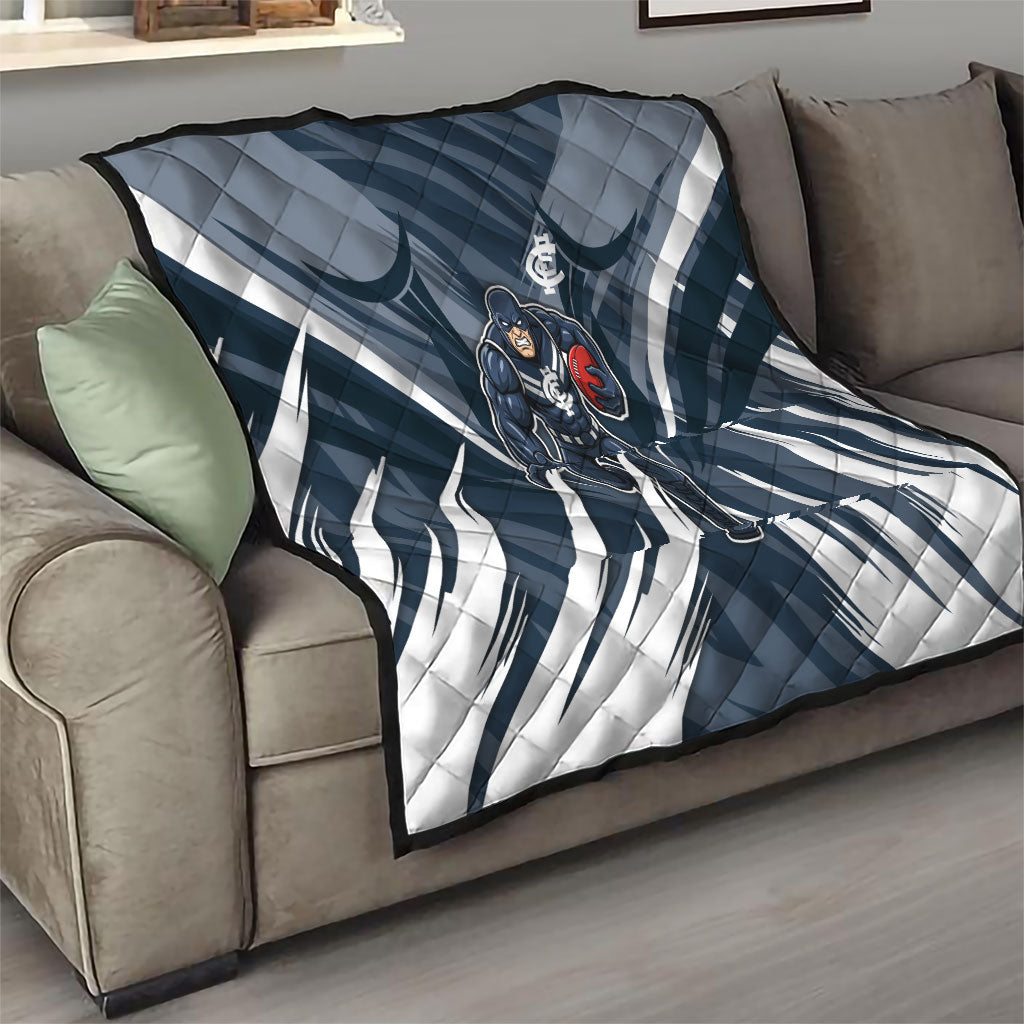 Carlton Blues Australian Football Quilt Powerful Superhero Mascot - Bold Team Colors