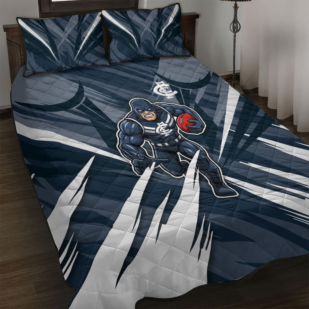 Carlton Blues Australian Football Quilt Bed Set Powerful Superhero Mascot - Bold Team Colors