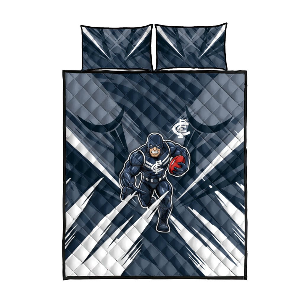 Carlton Blues Australian Football Quilt Bed Set Powerful Superhero Mascot - Bold Team Colors
