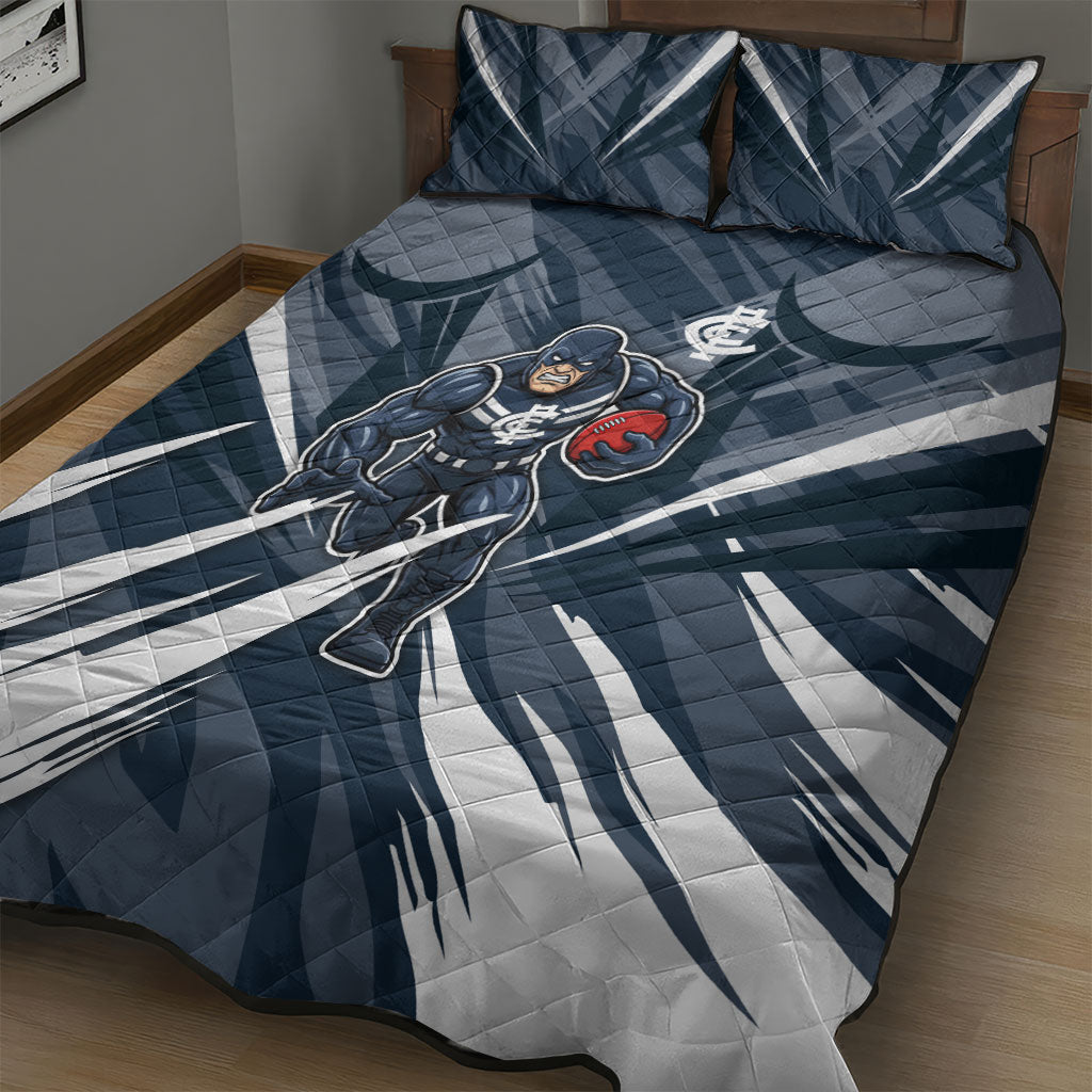 Carlton Blues Australian Football Quilt Bed Set Powerful Superhero Mascot - Bold Team Colors