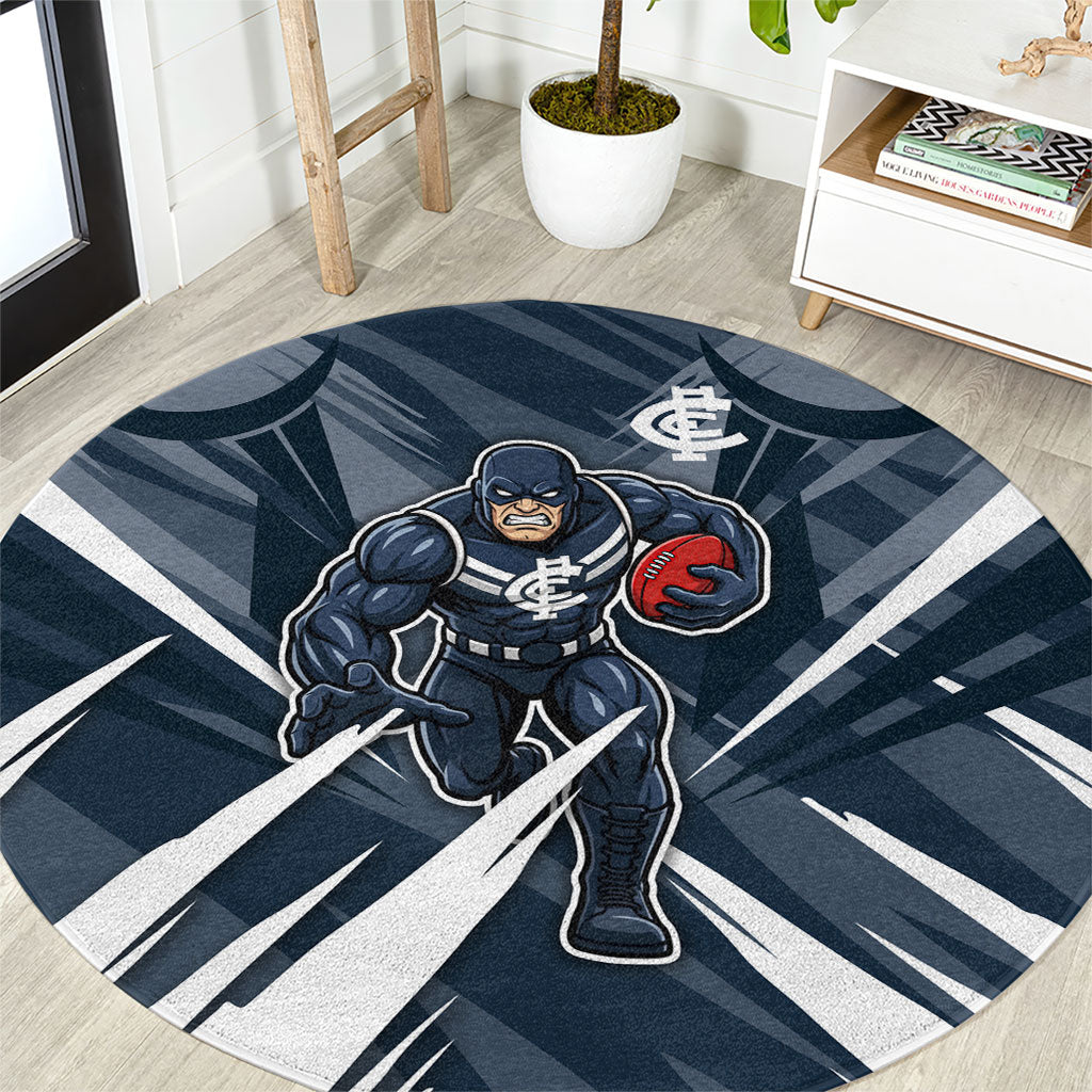 Carlton Blues Australian Football Round Carpet Powerful Superhero Mascot - Bold Team Colors