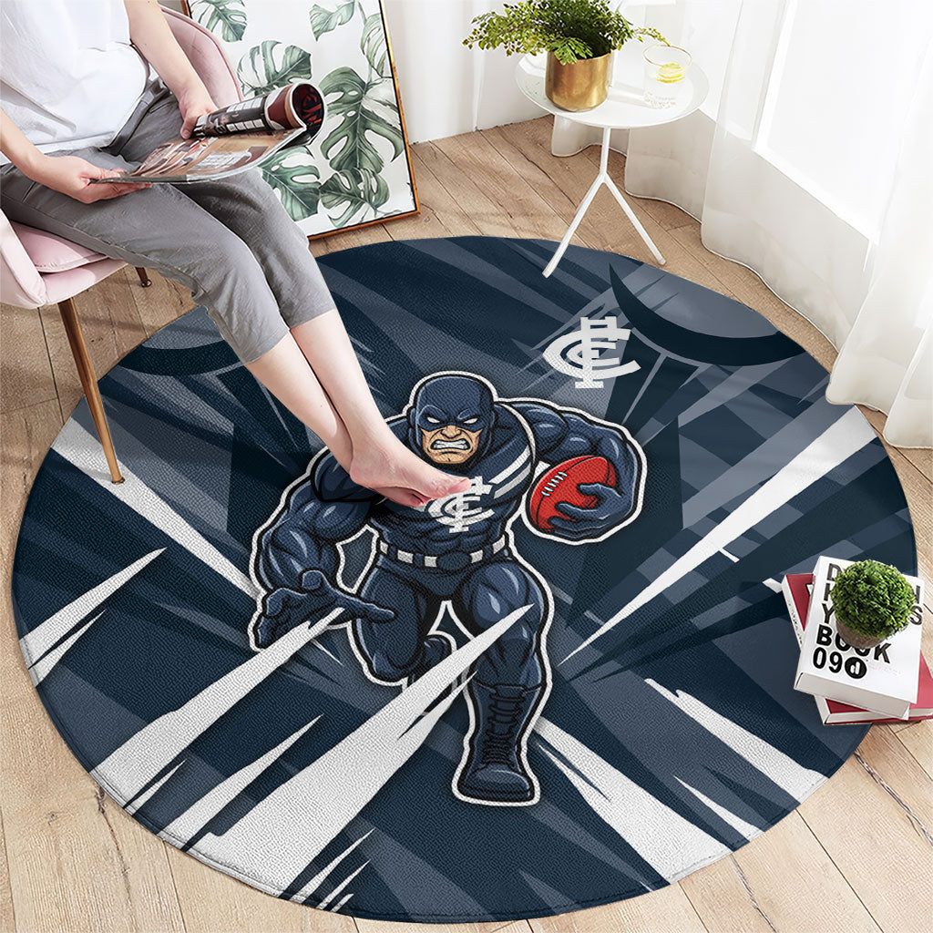 Carlton Blues Australian Football Round Carpet Powerful Superhero Mascot - Bold Team Colors