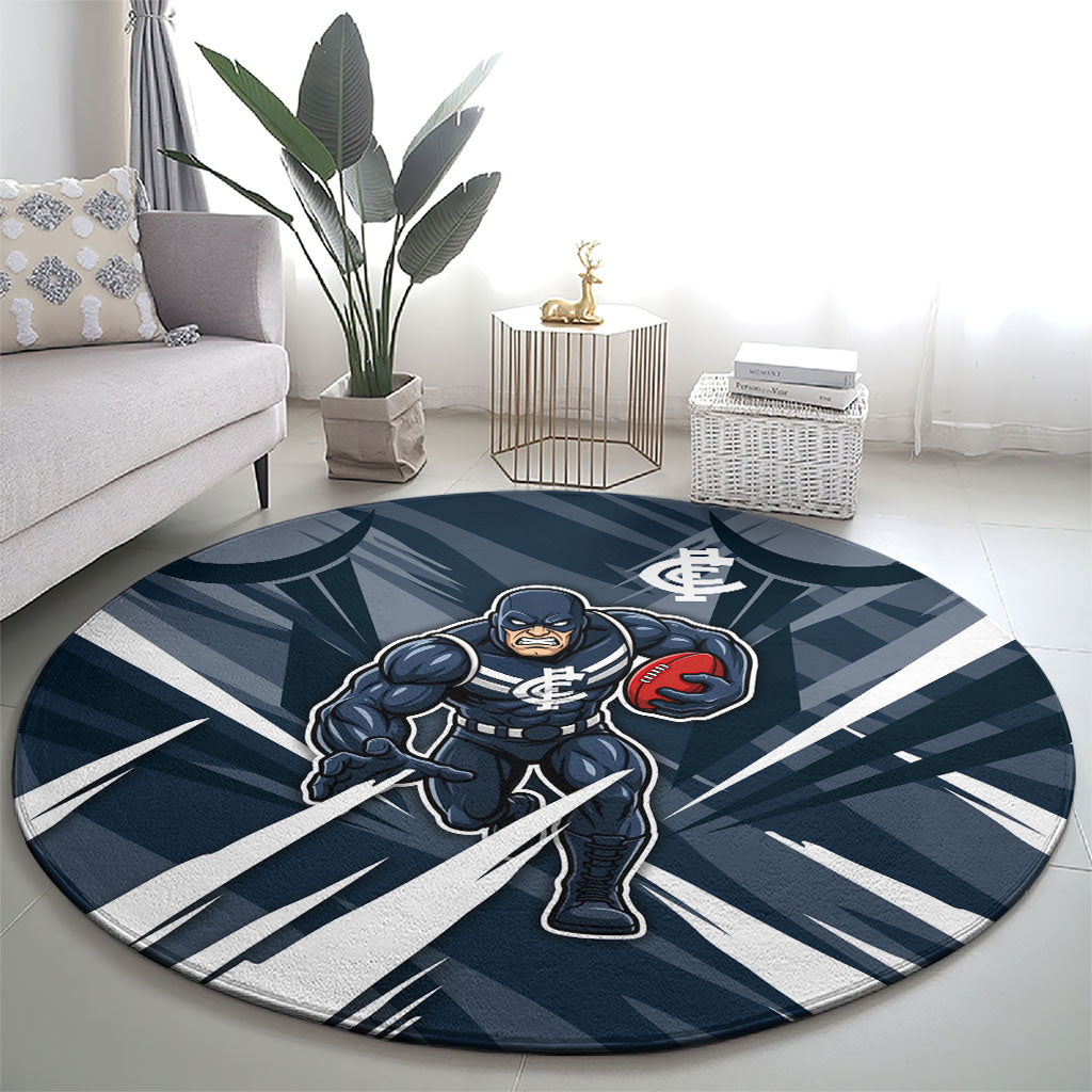 Carlton Blues Australian Football Round Carpet Powerful Superhero Mascot - Bold Team Colors