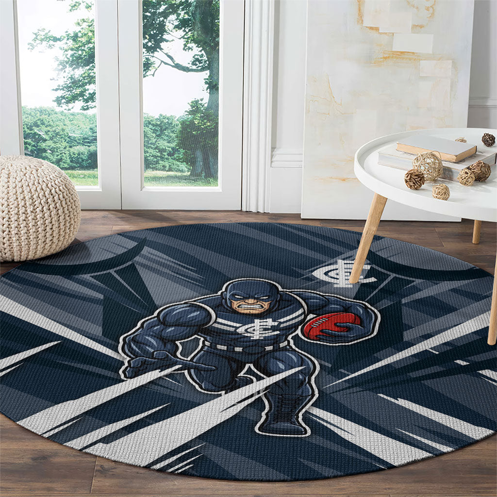 Carlton Blues Australian Football Round Carpet Powerful Superhero Mascot - Bold Team Colors