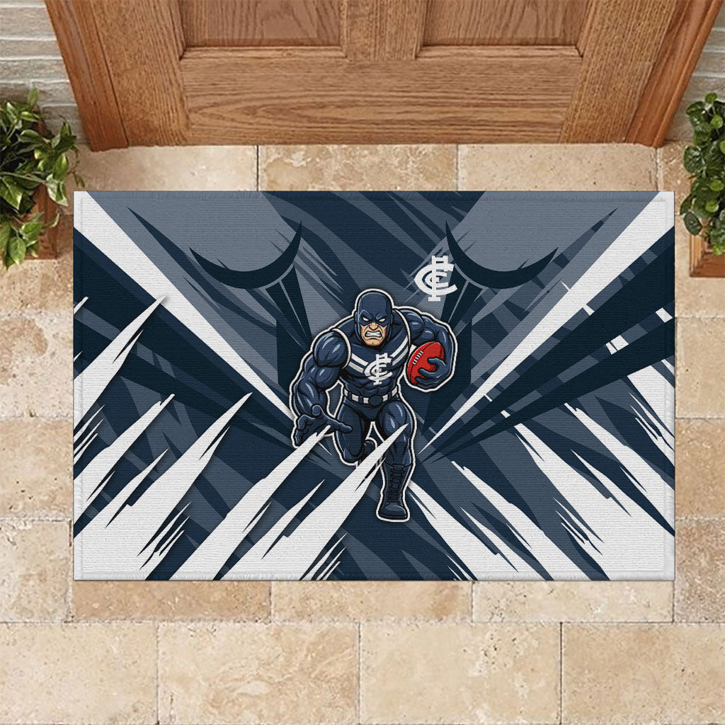 Carlton Blues Australian Football Rubber Doormat Powerful Superhero Mascot - Bold Team Colors