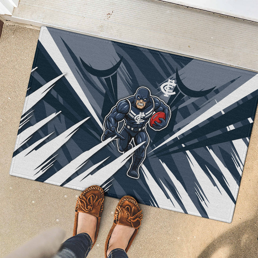 Carlton Blues Australian Football Rubber Doormat Powerful Superhero Mascot - Bold Team Colors