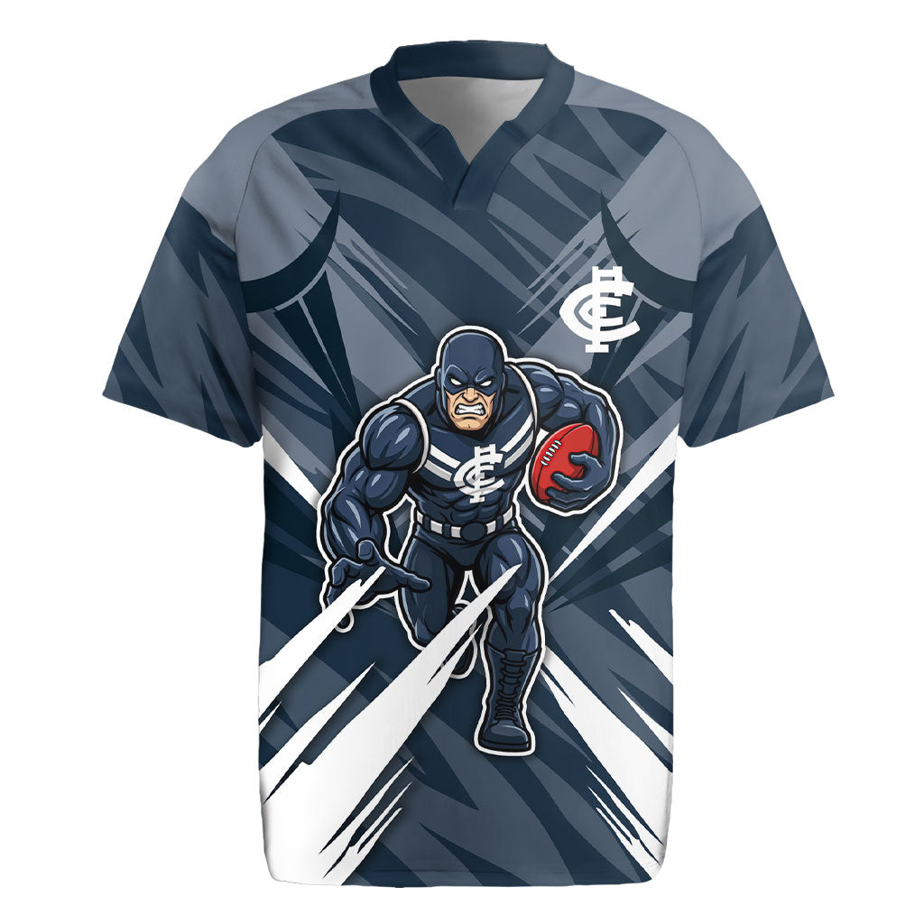 Carlton Blues Australian Football Rugby Jersey Powerful Superhero Mascot - Bold Team Colors