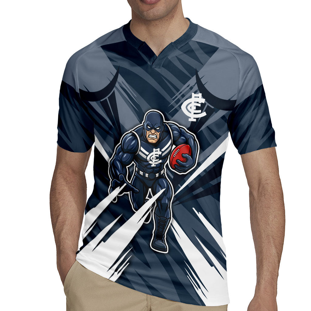 Carlton Blues Australian Football Rugby Jersey Powerful Superhero Mascot - Bold Team Colors