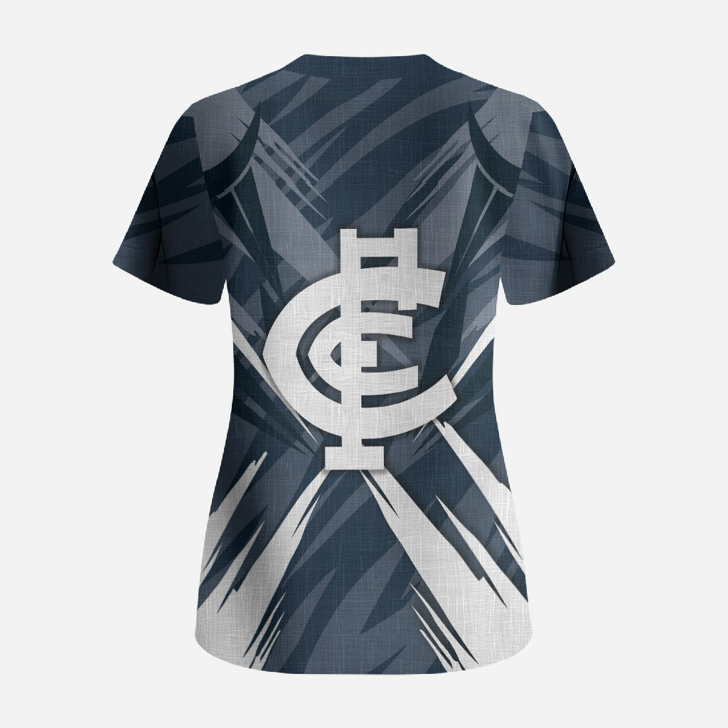 Carlton Blues Australian Football Scrub Top Powerful Superhero Mascot - Bold Team Colors