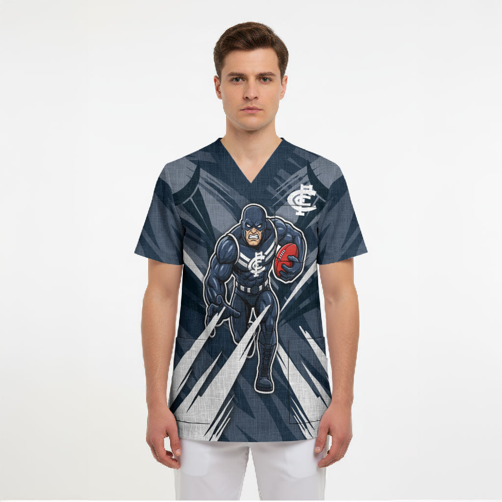 Carlton Blues Australian Football Scrub Top Powerful Superhero Mascot - Bold Team Colors