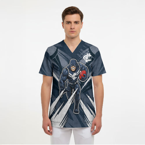 Carlton Blues Australian Football Scrub Top Powerful Superhero Mascot - Bold Team Colors