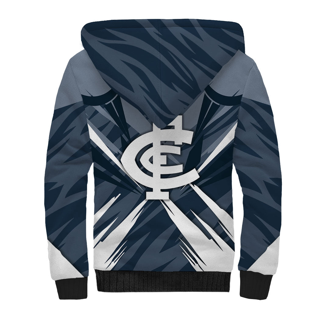 Carlton Blues Australian Football Sherpa Hoodie Powerful Superhero Mascot - Bold Team Colors
