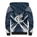 Carlton Blues Australian Football Sherpa Hoodie Powerful Superhero Mascot - Bold Team Colors