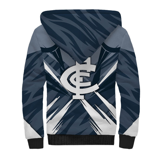 Carlton Blues Australian Football Sherpa Hoodie Powerful Superhero Mascot - Bold Team Colors