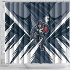 Carlton Blues Australian Football Shower Curtain Powerful Superhero Mascot - Bold Team Colors