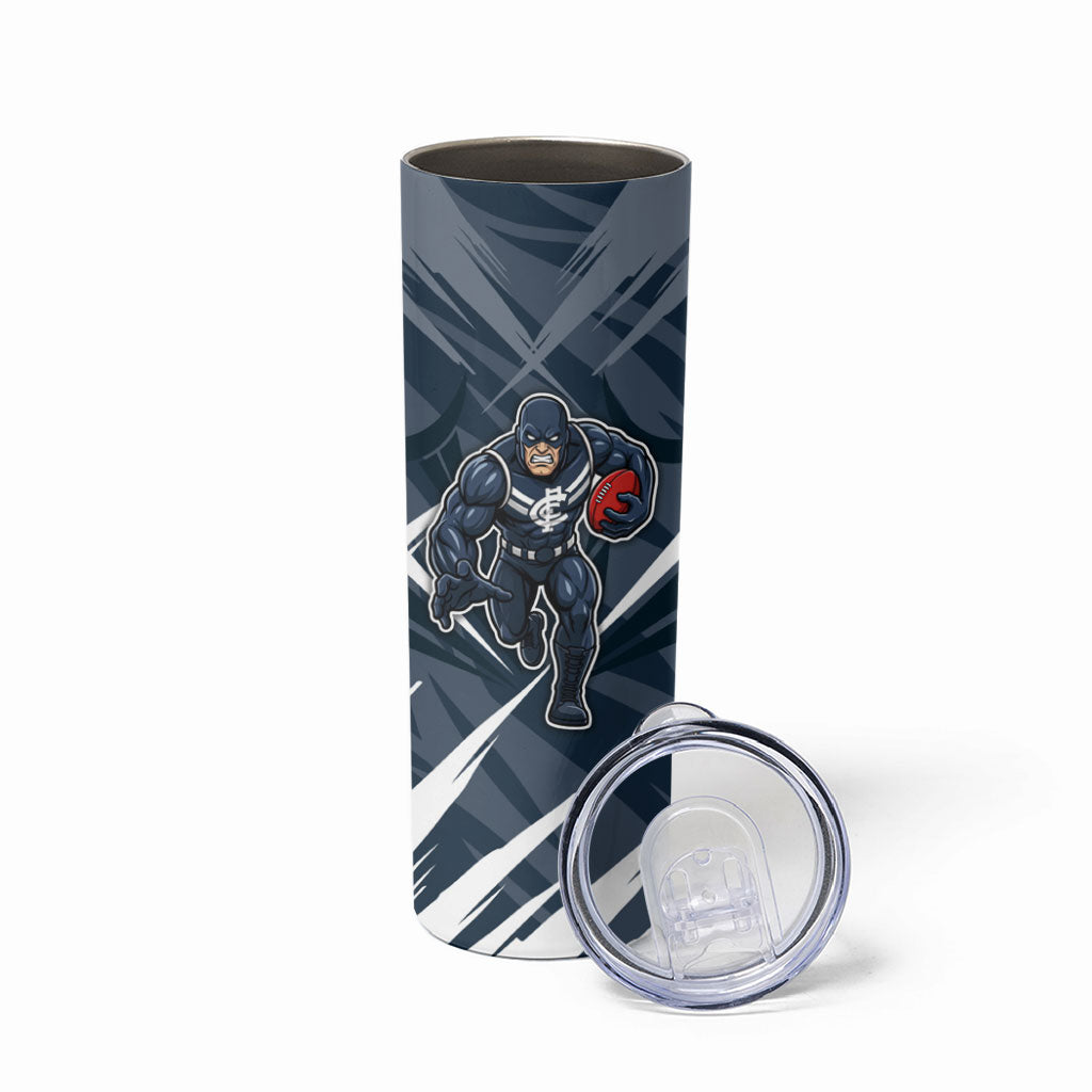 Carlton Blues Australian Football Skinny Tumbler Powerful Superhero Mascot - Bold Team Colors