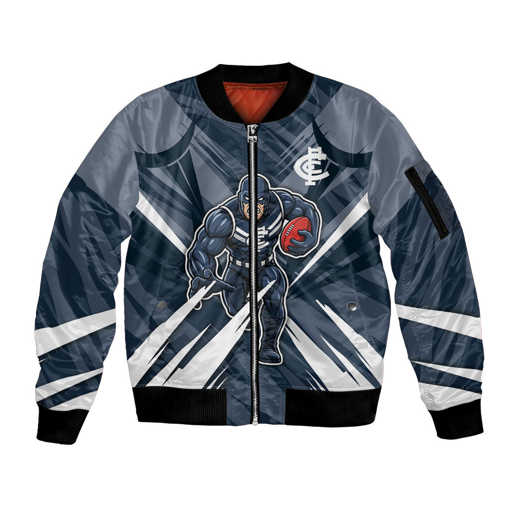 Carlton Blues Australian Football Sleeve Zip Bomber Jacket Powerful Superhero Mascot - Bold Team Colors