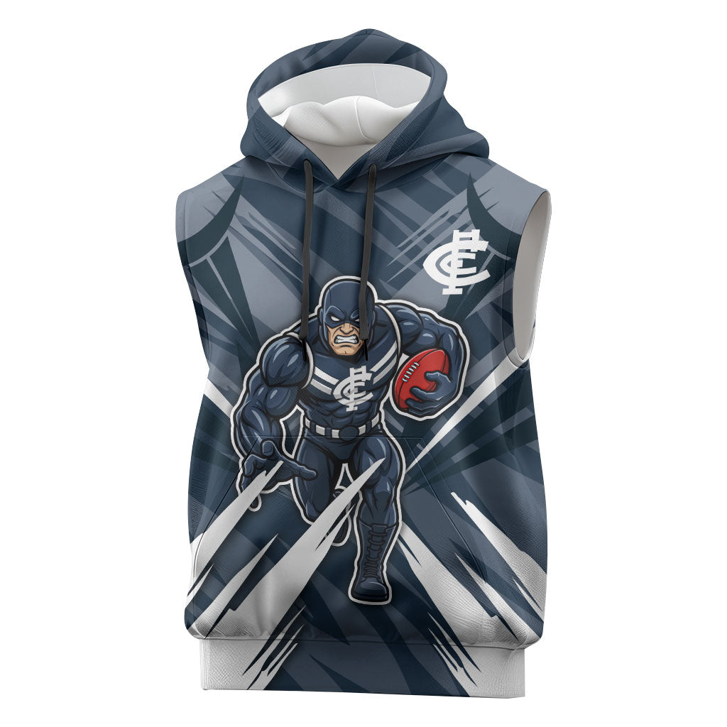 Carlton Blues Australian Football Sleeveless Hoodie Powerful Superhero Mascot - Bold Team Colors