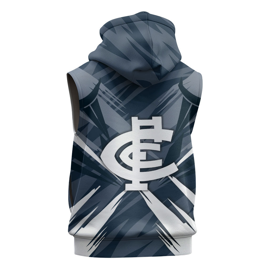 Carlton Blues Australian Football Sleeveless Hoodie Powerful Superhero Mascot - Bold Team Colors