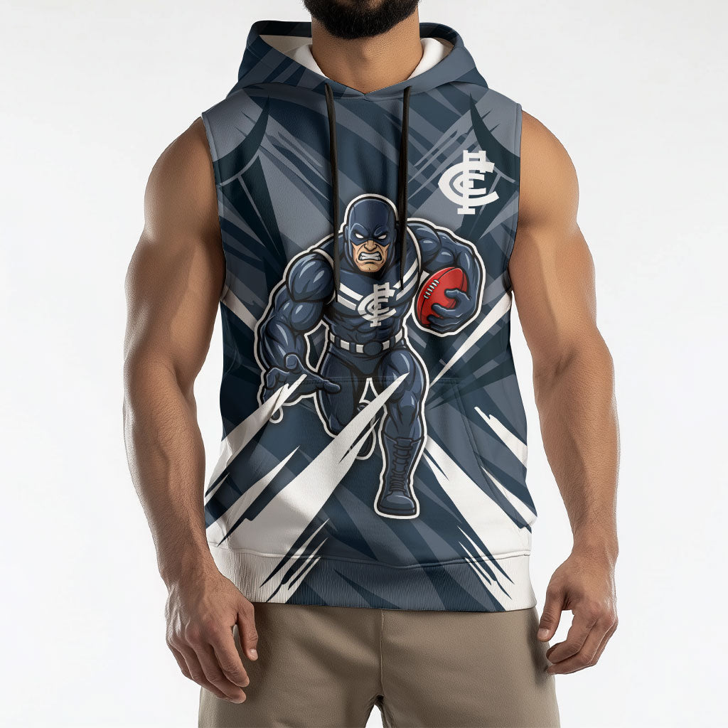 Carlton Blues Australian Football Sleeveless Hoodie Powerful Superhero Mascot - Bold Team Colors