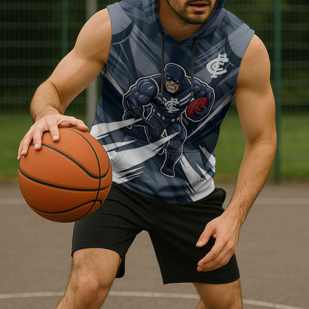 Carlton Blues Australian Football Sleeveless Hoodie Powerful Superhero Mascot - Bold Team Colors