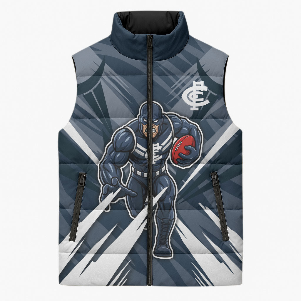 Carlton Blues Australian Football Sleeveless Puffer Jacket Powerful Superhero Mascot - Bold Team Colors