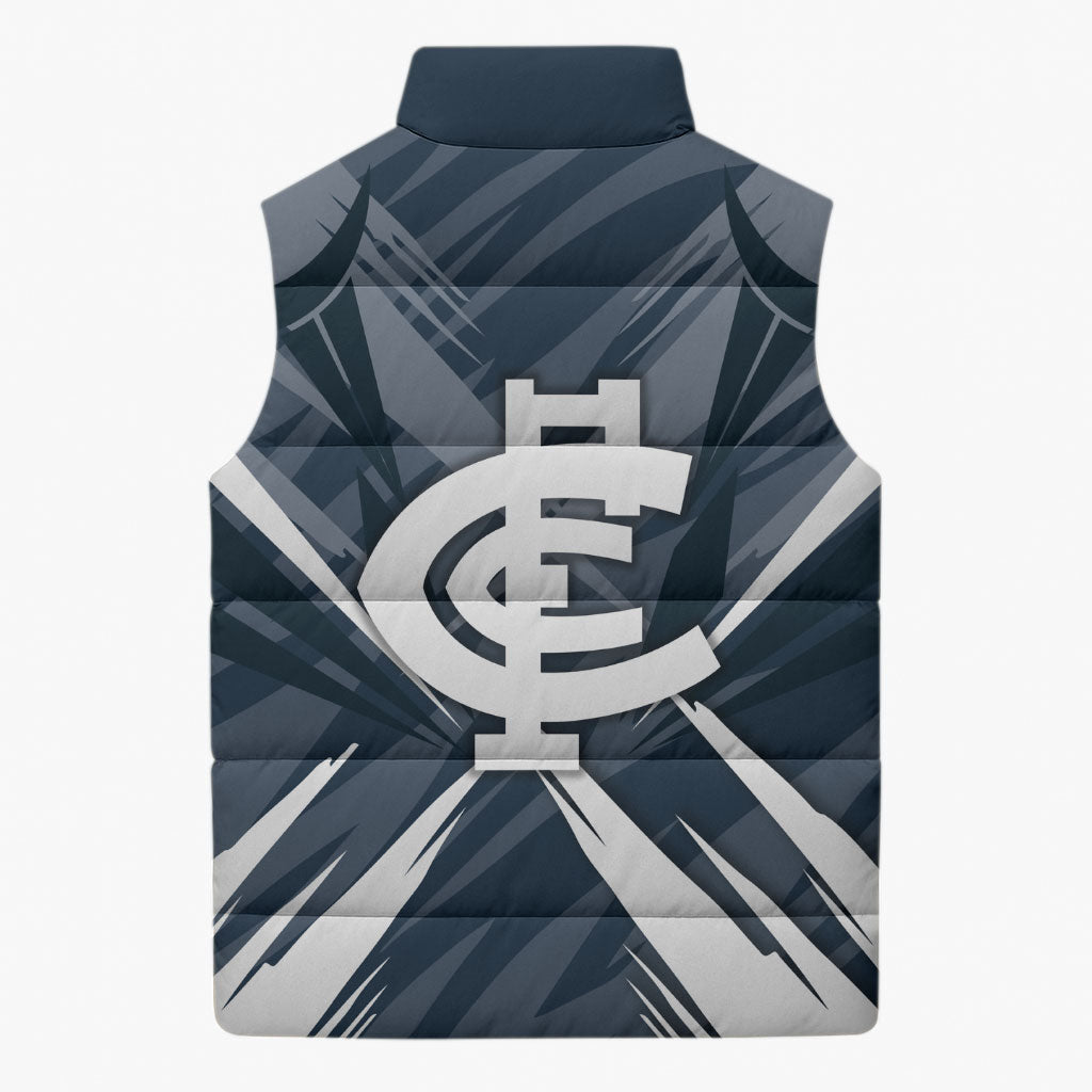 Carlton Blues Australian Football Sleeveless Puffer Jacket Powerful Superhero Mascot - Bold Team Colors