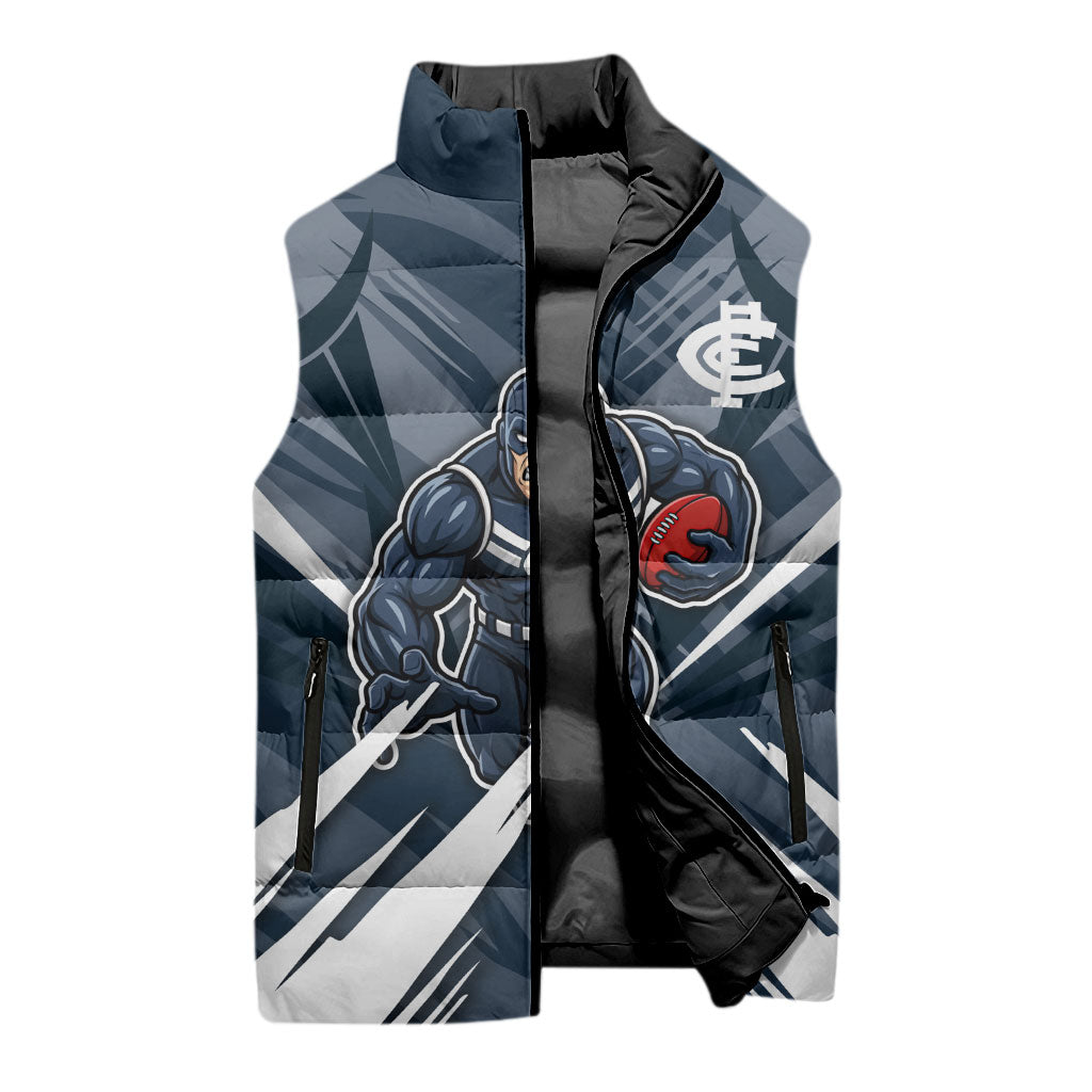 Carlton Blues Australian Football Sleeveless Puffer Jacket Powerful Superhero Mascot - Bold Team Colors