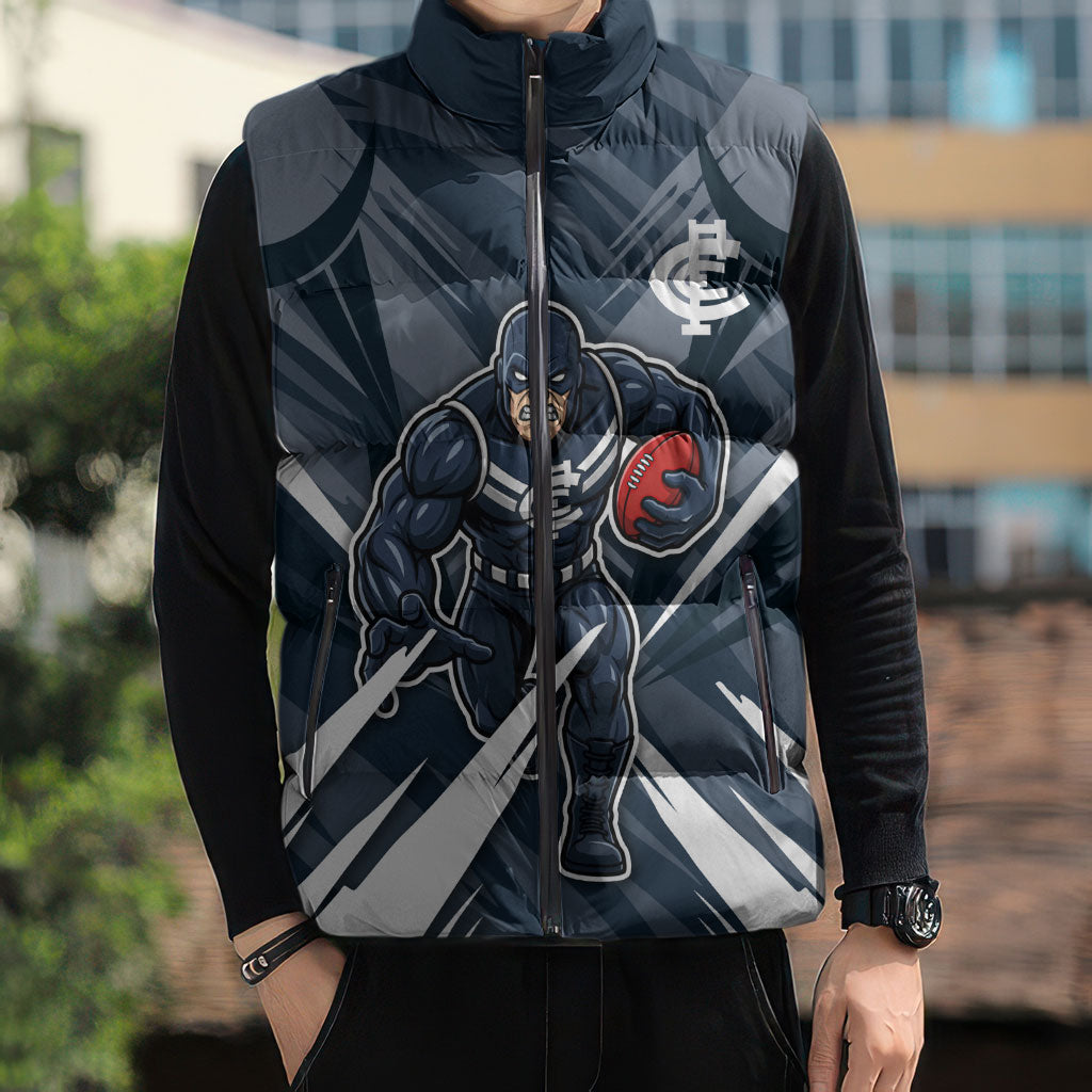 Carlton Blues Australian Football Sleeveless Puffer Jacket Powerful Superhero Mascot - Bold Team Colors