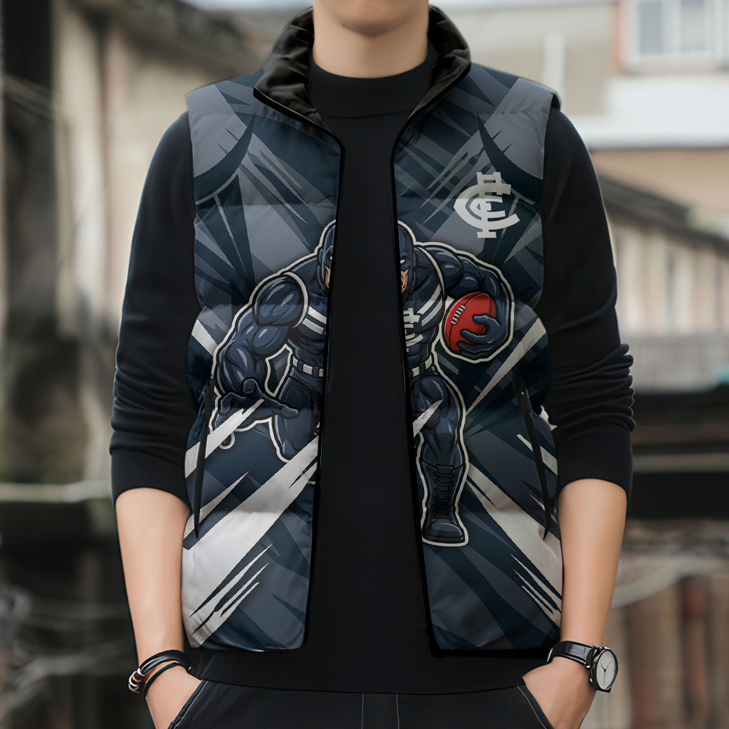 Carlton Blues Australian Football Sleeveless Puffer Jacket Powerful Superhero Mascot - Bold Team Colors