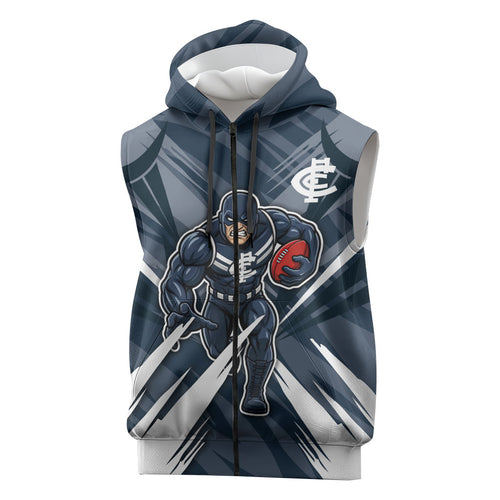 Carlton Blues Australian Football Sleeveless Zip Hoodie Powerful Superhero Mascot - Bold Team Colors