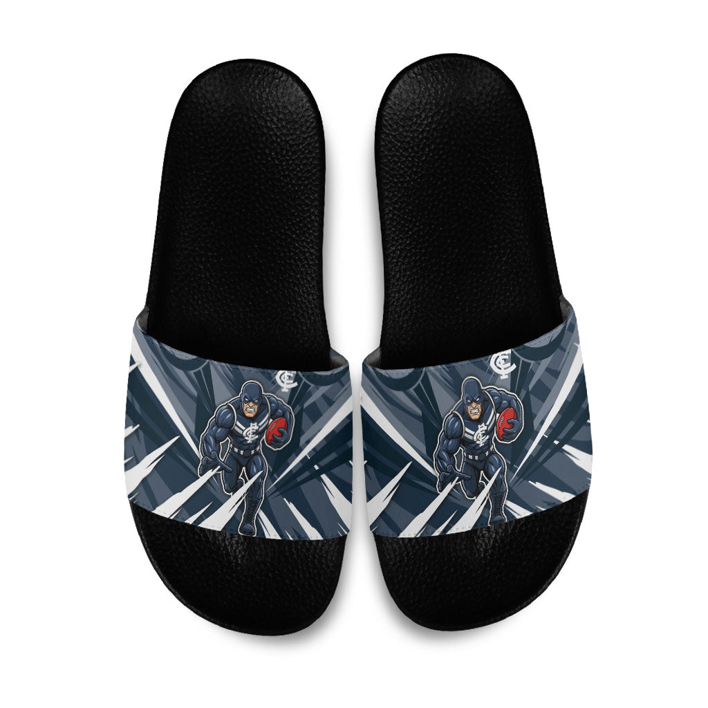 Carlton Blues Australian Football Slide Sandals Powerful Superhero Mascot - Bold Team Colors