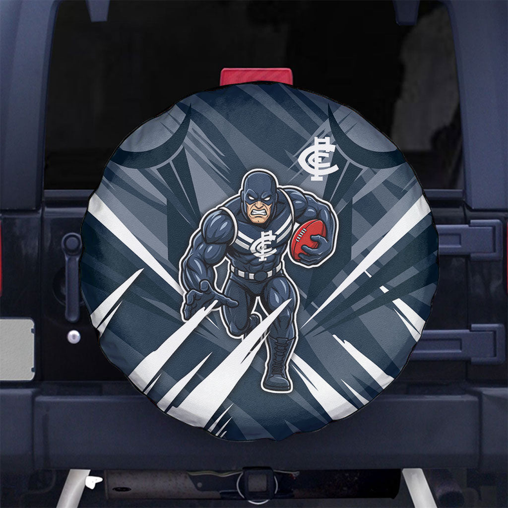 Carlton Blues Australian Football Spare Tire Cover Powerful Superhero Mascot - Bold Team Colors