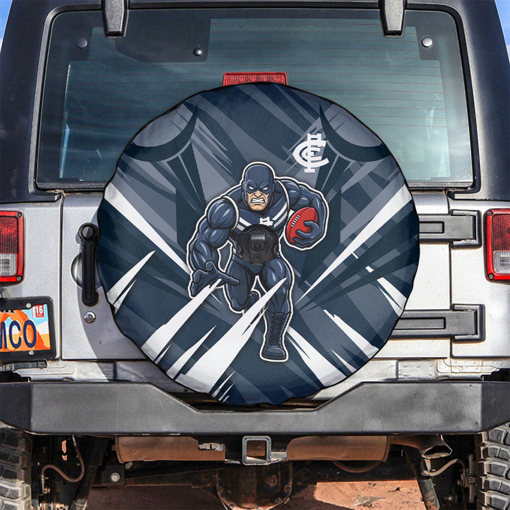 Carlton Blues Australian Football Spare Tire Cover Powerful Superhero Mascot - Bold Team Colors