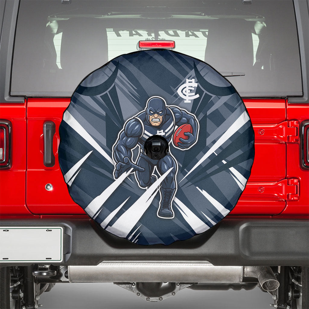 Carlton Blues Australian Football Spare Tire Cover Powerful Superhero Mascot - Bold Team Colors