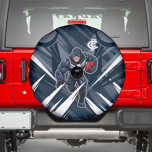 Carlton Blues Australian Football Spare Tire Cover Powerful Superhero Mascot - Bold Team Colors