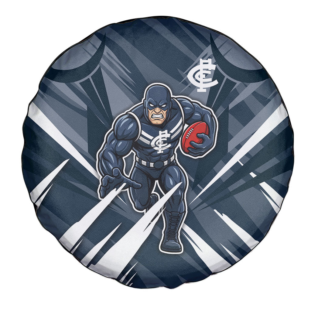 Carlton Blues Australian Football Spare Tire Cover Powerful Superhero Mascot - Bold Team Colors