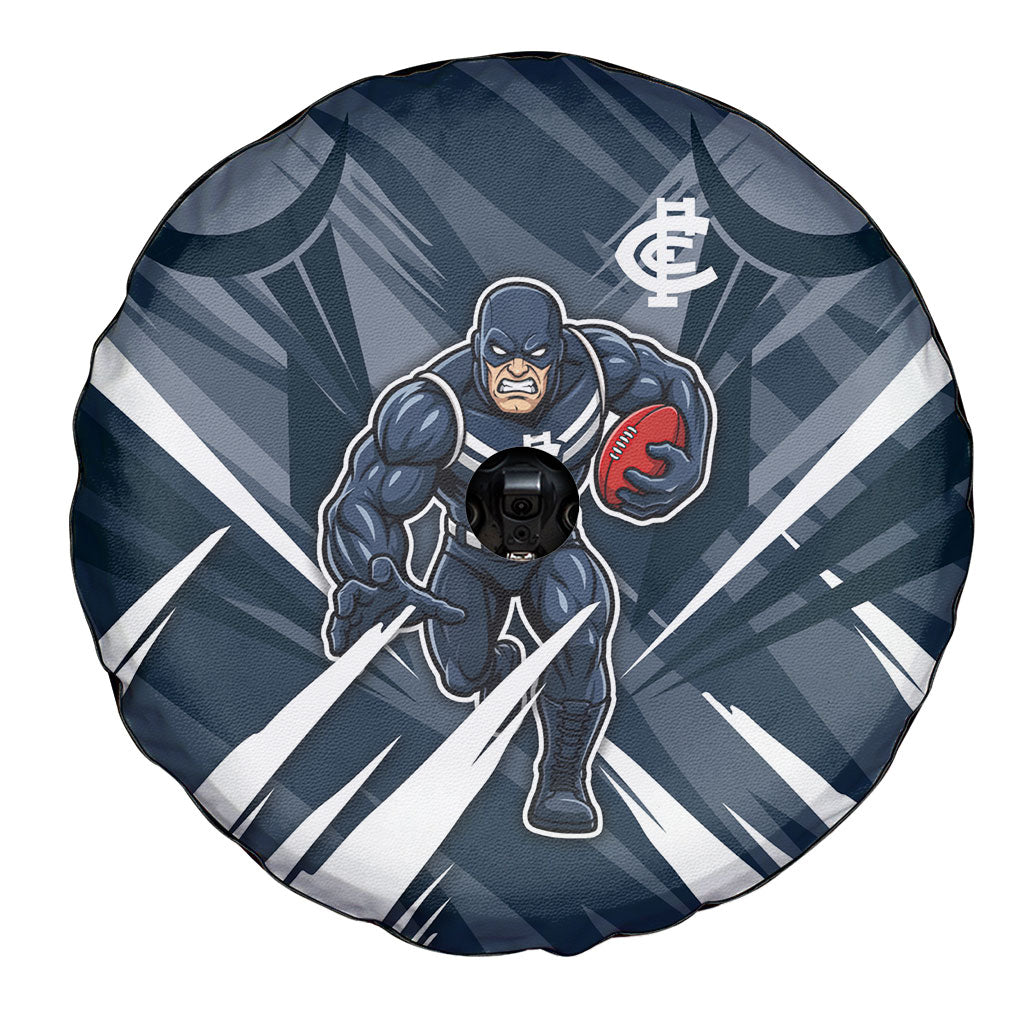 Carlton Blues Australian Football Spare Tire Cover Powerful Superhero Mascot - Bold Team Colors