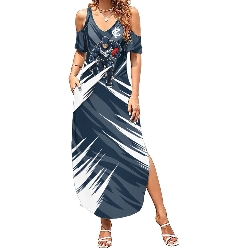 Carlton Blues Australian Football Summer Maxi Dress Powerful Superhero Mascot - Bold Team Colors