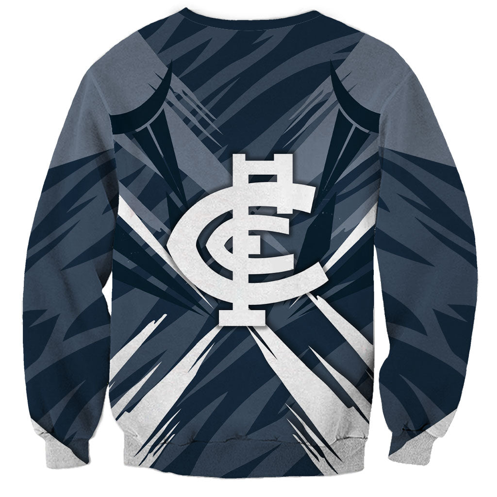 Carlton Blues Australian Football Sweatshirt Powerful Superhero Mascot - Bold Team Colors