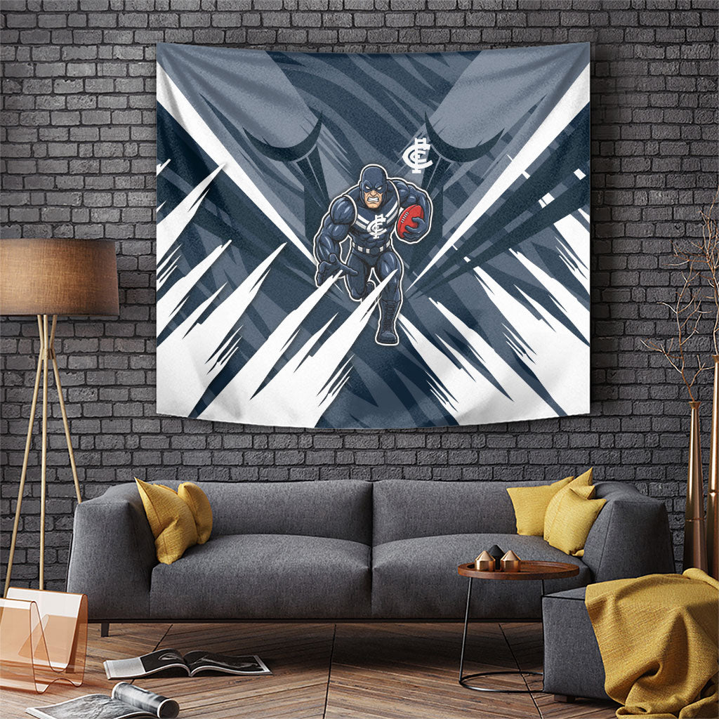 Carlton Blues Australian Football Tapestry Powerful Superhero Mascot - Bold Team Colors
