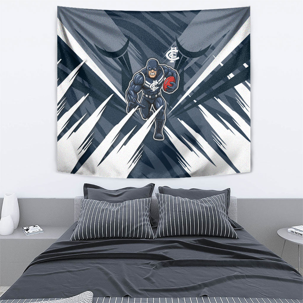 Carlton Blues Australian Football Tapestry Powerful Superhero Mascot - Bold Team Colors